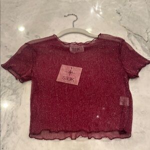 Seek the Label Sparkly Burgundy short sleeve Top